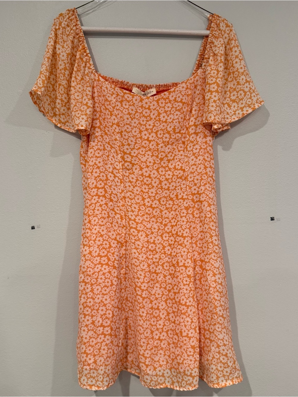 Orange Floral Square-Neck Mini Dress
